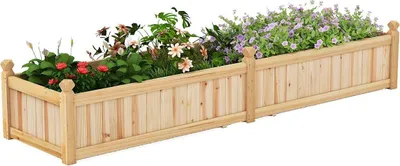 Image de Jardinière surélevée en bois avec séparateur, drainage, 227 x 59,5 x 40 cm