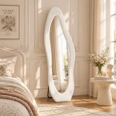 Immagine prodotto di Specchio a figura intera INONEFT, 160x50 cm, specchio da parete irregolare, da appendere o appoggiare, ideale per camere da letto e soggiorni, colore: bianco flanella, Immagine generata dall'IA