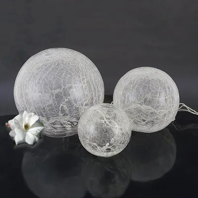Produktbild von 3x Glas-Kugel mit LED-Beleuchtung Deko-Leuchte FIONA Lichterkette 60 LED-8 Leuchtfunktionen D:10+15+20cm Bruchglasoptik