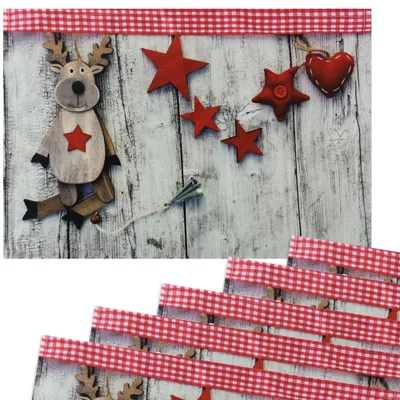 Produktbild von Tischsets Platzsets Stoff CLOTH Rentier Sterne Holzbrett