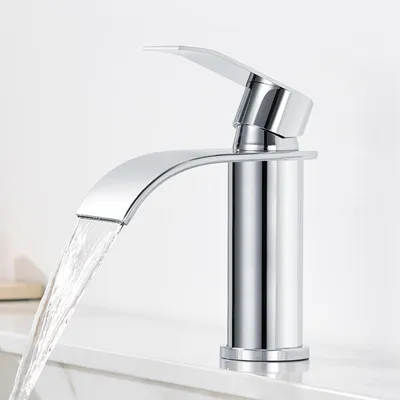 Produktbild von Wasserfall Waschtischarmatur 304 Edelstahl Chrom, Bleifrei Kalt Warm, Cecipa MAX, Badarmatur Mischbatterie, Wasserhahn Bad, Waschbeckenarmatur Silber