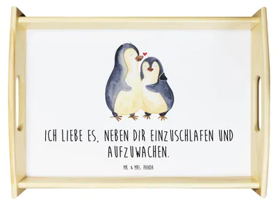 Produktbild von Mr. & Mrs. Panda Tablett Pinguine Einschlafen - Weiß - Geschenk, Serviertablett, betttablett, Mitbringsel, Servier, Hochzeitstag, sofatablett, Valentinstag, Freund