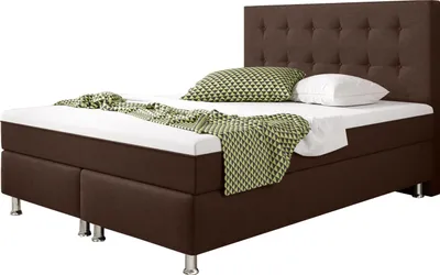 Produktbild von Boxspringbett Köln Plus 140x200 cm Webstoff Braun mit Topper-Optik