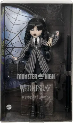 Produktbild von Monster High Wednesday Sammelpuppe, Wednesday Addams in Nevermore Academy Uniform mit Eiskaltem Händchen, Modepuppe, Weiblich, 6 Jahr(e), Junge/Mädchen, 290 mm, 300 g