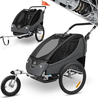 Produktbild von KESSER® Kinderanhänger Fahrradanhänger 360° Drehbar mit Federung 2in1 Joggerfunktion Kinderfahrradanhänger + 5-Punkt Gurt Jogger Fahrrad Anhänger für 1 bis 2 Kinder max. 40kg
