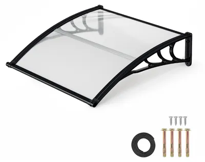 Immagine prodotto di Tettoia per porta d'ingresso Ikodm con grondaia, 120 x 100 cm, policarbonato, nero/trasparente