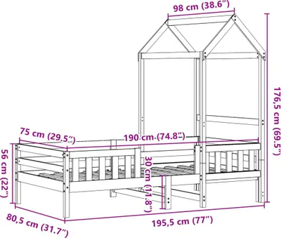Image de vidaXL Lit en bois massif avec toit 75x190 cm pin
