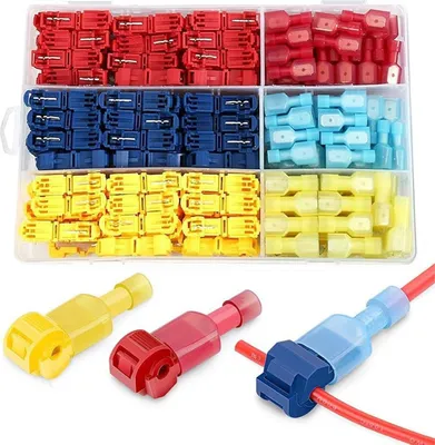Produktbild von 240 Stück T-Tap Steckverbinder Set, Schnellanschluss-Klemmen für Kabel in Kfz, Motorrad and Boot, Elektrische Anschlussklemmen (blau, rot, gelb)