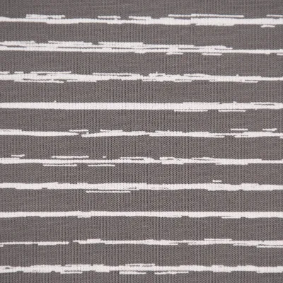 Produktbild von Baumwolljersey Stoff Meterware Streifen unregelmäßig grau weiß 1,45m