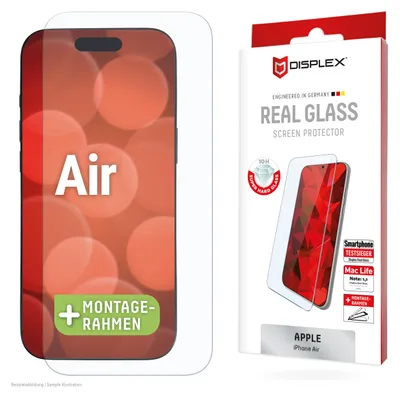Produktbild von Displex Panzerglas (10H, 2D) für Apple iPhone Air, Eco-Montagerahmen, kratzer-resistent, Apple, iPhone Air, Stoßfest, Staubresistent, Schlagfest, Kratzresistent, Schockresistent, Transparent, 1 Stück(e)
