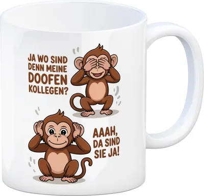 Produktbild von Doofe Kollegen Kaffeebecher mit lustigem Affe
