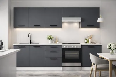 Produktbild von ULWEHOME | Küchenzeile 220 cm Anthrazit, Küchenmöbel-Set Grafit mit Hängeschränken, 3-Schubladen-Unterschrank & geteilter Arbeitsplatte 80 cm