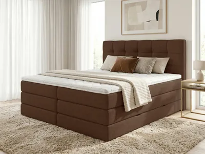Produktbild von Boxspringbett Best XL mit 2 Bettkästen und Topper, mit Taschenfederkern- und Bonellfederkernmatratze, Doppelbett, Polsterbett aus Webstoff mit Stauraum (Braun (Inari 24), 180 x 200 cm)