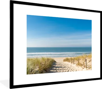 Produktbild von MuchoWow® Gerahmtes Poster Strand - Meer - Düne - Sand - Sommer 80x60 cm - Poster mit Schwarzem Bilderrahmen Wandposter Rahmen Foto Bilder - Schlafzimmer-Dekorationen - Fotoposter