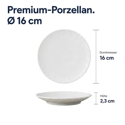 Produktbild von Weißer Porzellan Untertasse mit Randstruktur – 16 cm Durchmesser, Universell, Elegantes Design