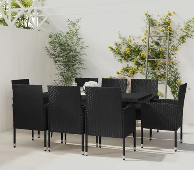 Produktbild von The Living Store 9-tlg. Garten-Essgruppe Poly Rattan Schwarz