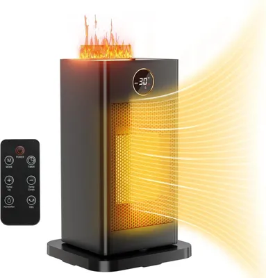 Immagine prodotto di Termoventilatore in Vetroceramica - Riscaldatore elettrico - 1500 W - 28,5 cm di altezza - 3 livelli - Telecomando - Timer 1-12 h - Umidificatore - Grigio scuro