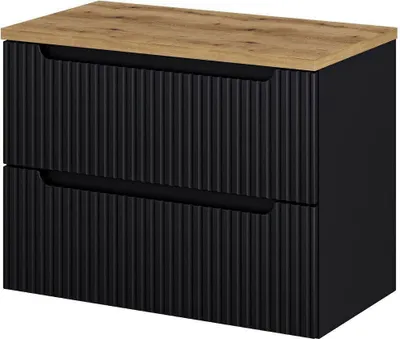 Produktbild von Waschtischunterschrank 'Skelbolu' hängend mit Schubladen 80 x 60 x 40 cm Schwarz/Eiche