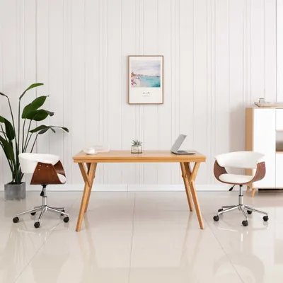 Produktbild von The Living Store Drehbarer Bürostuhl Weiß Bugholz und Kunstleder