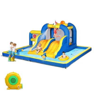 Image de ALIGHTUP Chateau gonflable avec soufflerie,toboggan aquatique gonflable piscine de jeu centre de jeux aquatiques parc aquatique, 470 x 472 x 225 cm