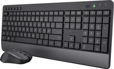 Produktbild von Trust Trezo Tastatur-Maus-Set, Kabellos, Schwarz, Deutsches QWERTZ-Layout, aus Recyclingkunststoff, für Windows/macOS/Chrome OS
