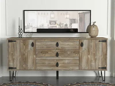 Produktbild von Sideboard Costa Eiche mit Metallfüßen & Spiegel | B 180 cm x H 78 cm x T 45 cm