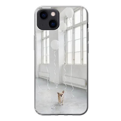 Produktbild von MuchoWow® Handyhülle Schutzhülle Hülle für iPhone 13 Hund - Weiß - Luftballon Silikon Softcase Handy Hülle - Karteninhaber