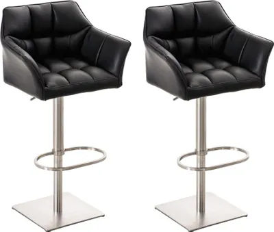 Produktbild von 2er Set Barhocker SIHAR - Kunstleder Schwarz 64x45x88 cm Silber | Barstuhl Höhenverstellbar Mit Lehne Drehbar Tresenhocker Tresenstuhl Kneipenhocker