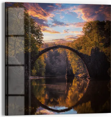 Produktbild von DEQORI Magnettafel Glas 30x30 cm 'Spiegelbrücke' beschreibbar Whiteboard Pinnwand Küche