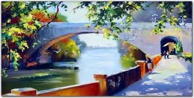 Produktbild von Coloray Küchenrückwand 140x70 Spritzschutz aus Glas - Baum Fluss-Brücke