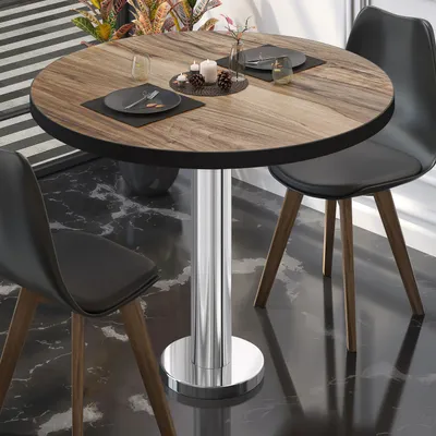 Produktbild von BML | Bistrotisch | Ø:H 60 x 75 cm | Sheesham / Edelstahl | Rund | Schwarzer Rand | Bistrotisch Gastro Tisch