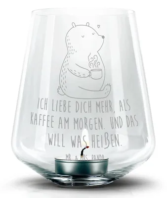 Produktbild von Mr. & Mrs. Panda Teelicht Glas Bär Morgenkaffee - Transparent - Geschenk, Laterne, Windlicht, Kerzenhalter, für Partner, Valentinstag, gravur, Frauen, Teelichthalter