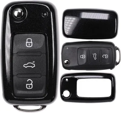 Produktbild von Auto Schlüssel Kunststoff Hülle ABS Plastik Schutz Cover Schwarz kompatibel mit VW UP Golf Polo Seat Ibiza Skoda Octavia Yeti ab 2009 Klappschlüssel