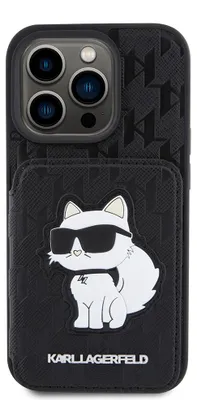 Produktbild von Hülle Case iPhone 15 Pro Karl Lagerfeld aufstellbar Katze Kunstleder schwarz