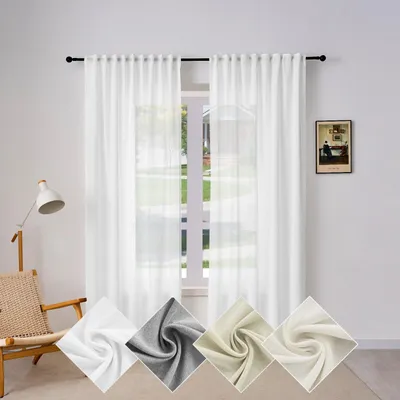 Produktbild von WOLTU Gardine, Schiebegardine für Wohnzimmer Schlafzimmer, mit Kräuselband, Leinenoptik, Halbtransparent Voile modern, 135 x 225 cm, Weiß
