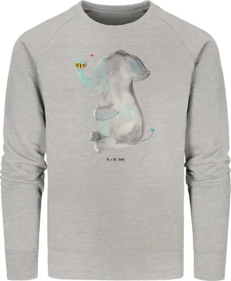Produktbild von Mr. & Mrs. Panda Rundhals Pullover Elefant Biene Größe L - Heather Grey - Geschenk, Baumwoll Sweatshirt, Sweater, Liebe, Heiratsantrag, Pulli, Lustige Sprüche