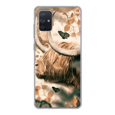 Produktbild von MuchoWow® Handyhülle Schutzhülle Hülle für Samsung Galaxy A71 Schottische Highlander - Schmetterlinge - Blätter Silikon Softcase Handy Hülle - Kartenbesitzer