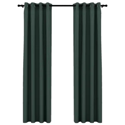 Zdjęcie produktu dla vidaXL Zasłony zaciemniające z oczkami o wyglądzie lnu 2 szt. Zielone 140x225 cm