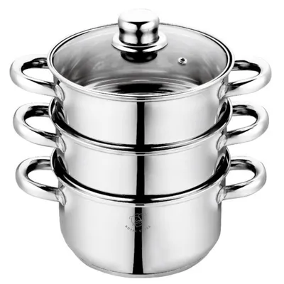Produktbild von Dampfgarer 22 cm 3-teilig – Edelstahl – Glasdeckel – Induktion – Für alle Herdarten – Royal Swiss