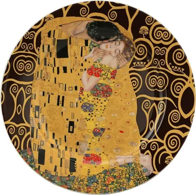 Image de DUO | Assiette à dessert - Assiette décorative - Set de 2 - brun or - Ø 19 cm - Assiette en porcelaine - le baiser Klimt