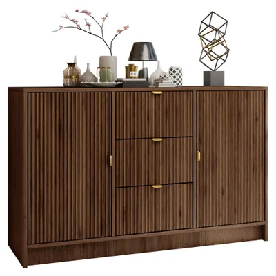 Produktbild von MIRJAN24 Kombikommode Tireno 2D3SZ, Kommode mit zwei Drehtüren und drei Schubladen, Aluminiumgriff in der Farbe Gold (Farbe: Nuss Okapi)
