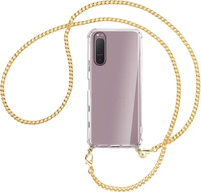 Produktbild von Handykette Backcover-Schutzhülle mit Band (Metall goldfarben) für Sony Xperia 5 II - goldfarbene Kette