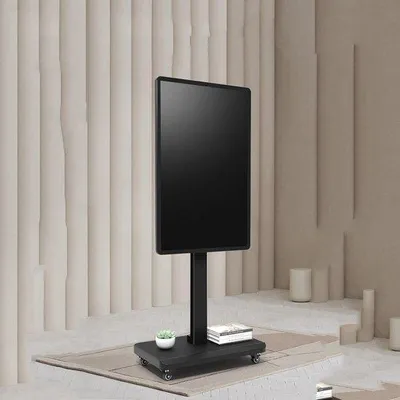 Immagine prodotto di Vassoio TV mobile - Vassoio TV portatile con ruote, capacità di carico fino a 100 kg, schermo fisso in orizzontale e verticale, carrello TV con ruote