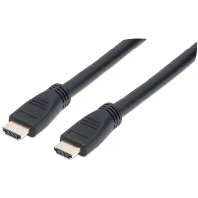 Produktbild von Manhattan 353977 10 m HDMI AV-Kabel für TV, Audio-/Video-Gerät, Blu-ray-Player, PC, Spielkonsole - Zweiter Anschluss: 1 x 19-pin HDMI Digital Audio/Video - Male - 18 Gbit/s - Unterstützt bis zu4096 x 2160 - Abschirmung - Golden Beschichteter Kontakt - 24 AWG - Schwarz