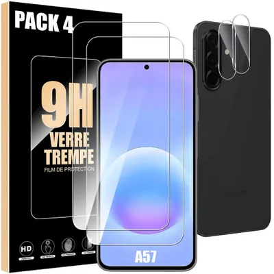 Image de 2 Verres Trempés et 2 Vitres Objectif Arrière pour Samsung Galaxy A57 5G - Protection 9H Rigide