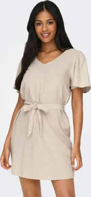 Image de Robe courte au-dessus du genou, manches courtes, col en V | M