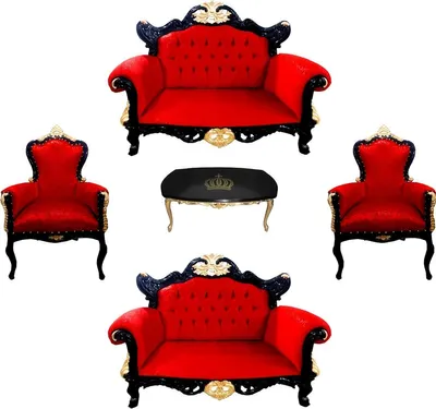 Produktbild von Pompöös by Casa Padrino Luxus Barock Wohnzimmer Set Rot / Schwarz / Gold - Pompööse Barock Wohnzimmer Möbel designed by Harald Glööckler