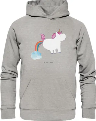 Produktbild von Mr. & Mrs. Panda Bedruckter Hoodie Einhorn Pupsen Größe XXL - Heather Grey - Geschenk, Unicorn, Glitzer, Sweatshirt, Spaß, Pullover, Regenbogen, Lustig, Pulli, mit Print