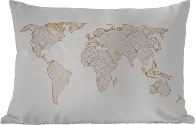 Produktbild von MuchoWow® Outdoor Kissen - Weltkarte - Gold - Grau - Kinder - Jungen - Mädchen - 60x40 cm - Wetterfest - Lounge Kissen - Zierkissen - Kissen für Innenräume