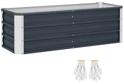 Produktbild von Metall Hochbeet - rechteckiges Pflanzbeet - 125×47×40 cm - für Gemüse und Blumen - mit Handschuhen - weiß